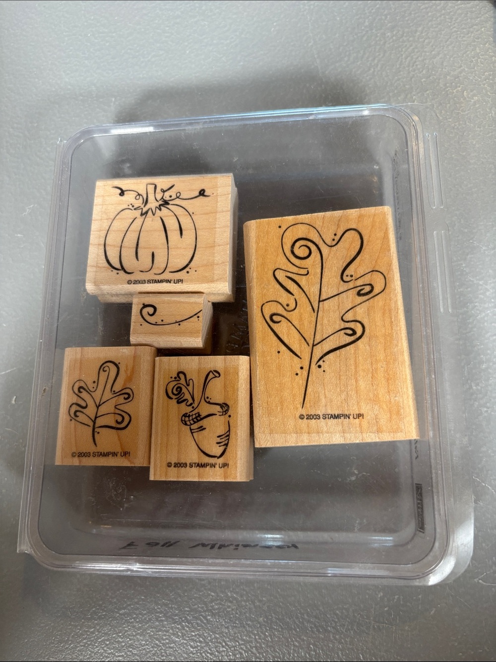 Stampin’ Up! Fall Whimsy 2003 Rubber Stamps Pumpkin Leaves Acorn 5pc